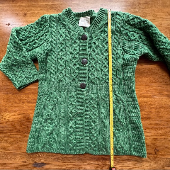 ⭐️ Kilronan Knitwear Sweater Cardigan Fisherman Green Merino 100% Wool Ireland - Picture 13 of 16